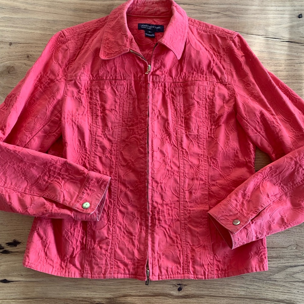 Jones New York‎ Full Zip Coral Pink Cotton Jacket  Women’s Medium Preloved